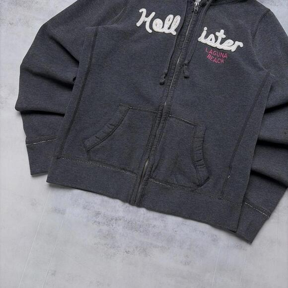 Y2K Grey Hollister Surf Grunge Thermal Zip Up Hoodie - Picture 4 of 7